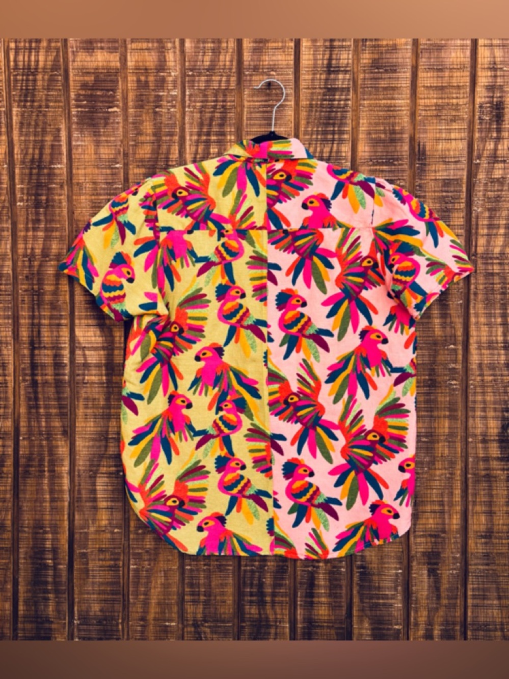 FARM Rio From Anthropologie Two Tone Parrot Button Up Linen Blend Shirt - Picture 10 of 14